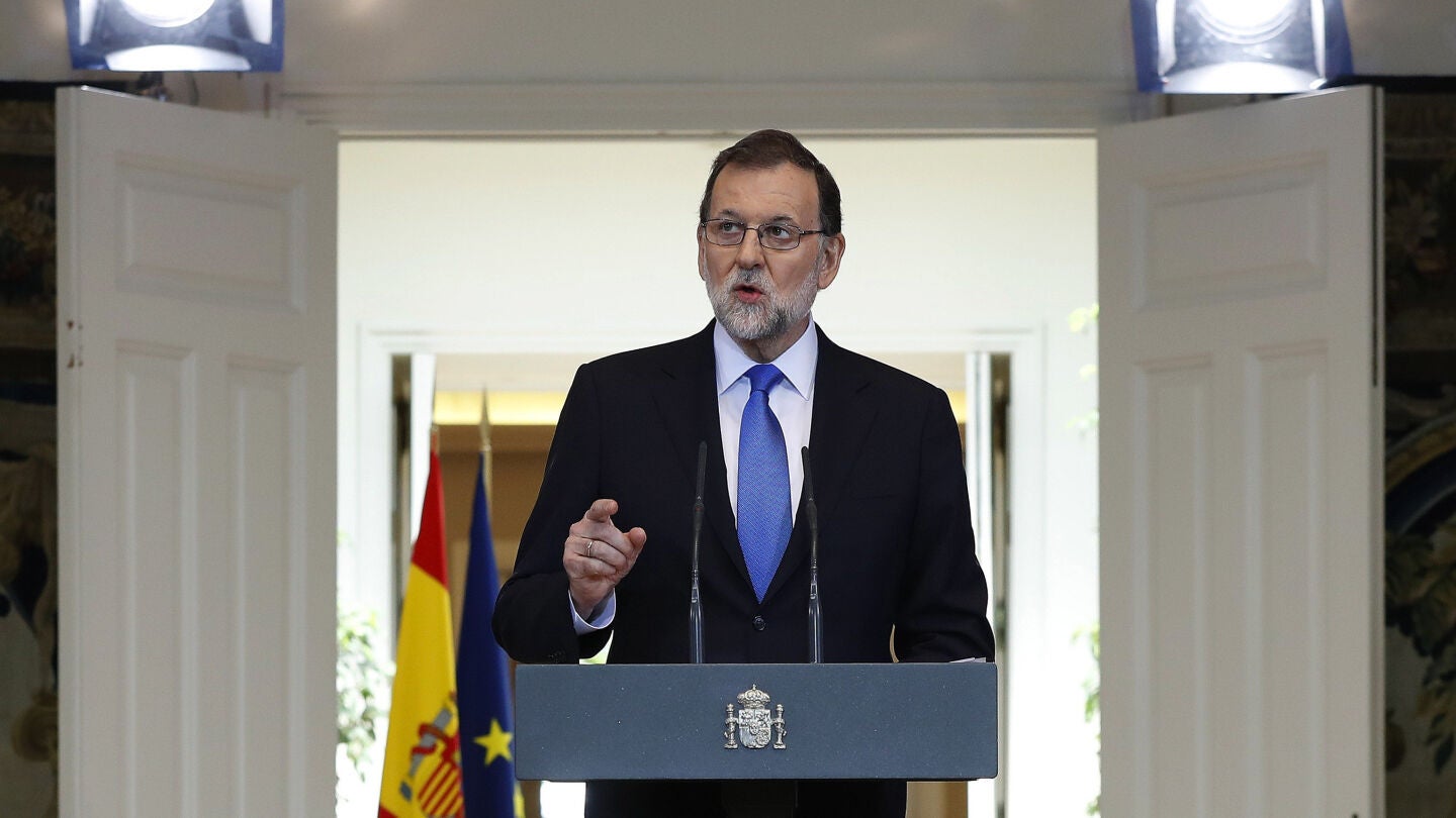 El presidente del Gobierno, Mariano Rajoy, durante su comparecencia en Moncloa