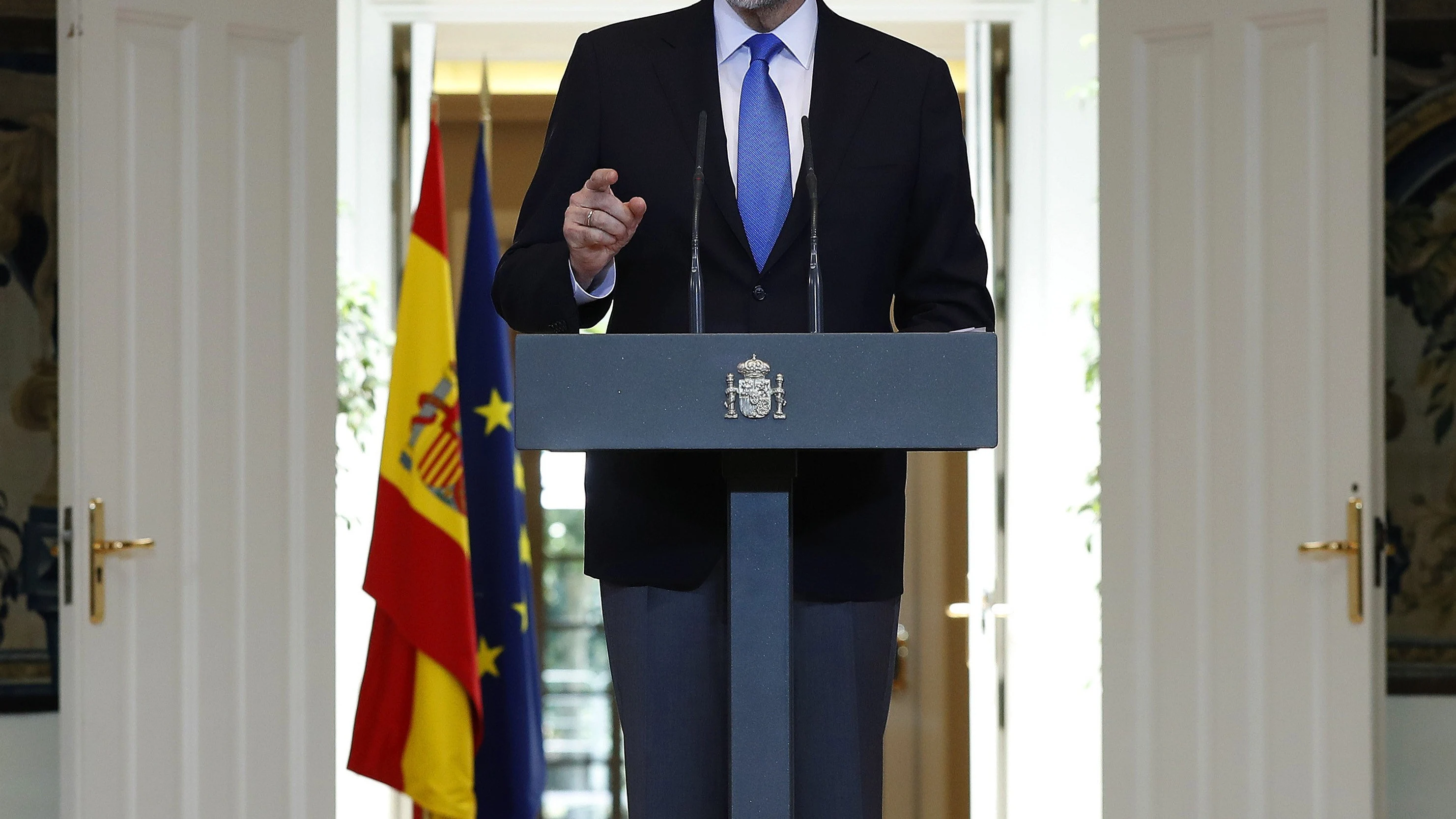 El presidente del Gobierno, Mariano Rajoy, durante su comparecencia en Moncloa