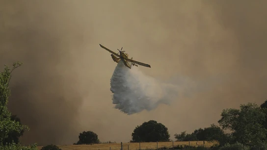 Una aeronave en las labores de extinción del incendio de Zamora Una aeronave en las labores de extinción del incendio de Zamora