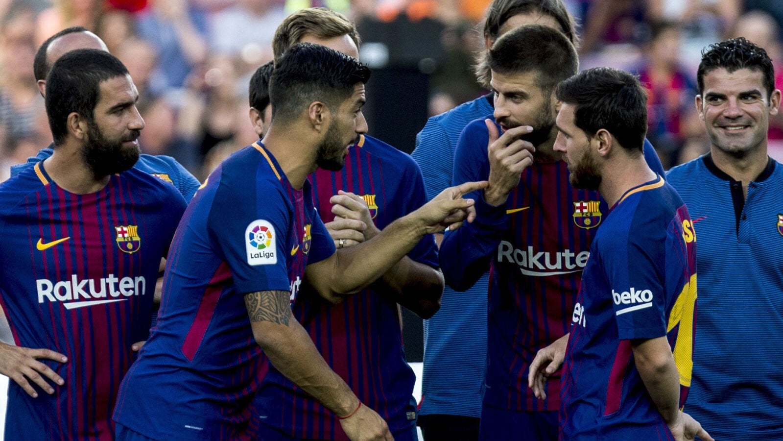 Los jugadores del Bar&ccedil;a en el Joan Gamper