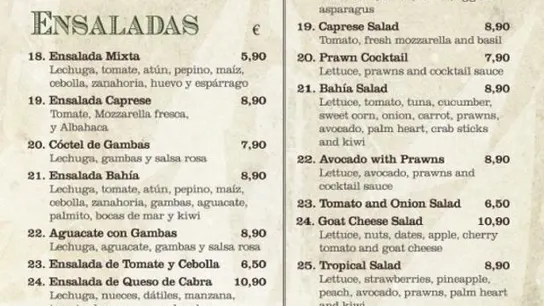 Estracto de la carta del restaurante al que acudió la bloguer Estracto de la carta del restaurante al que acudió la bloguer