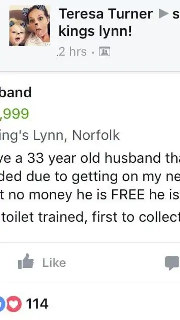 Publicación en la que Teresa pone en venta a su marido Publicación en la que Teresa pone en venta a su marido