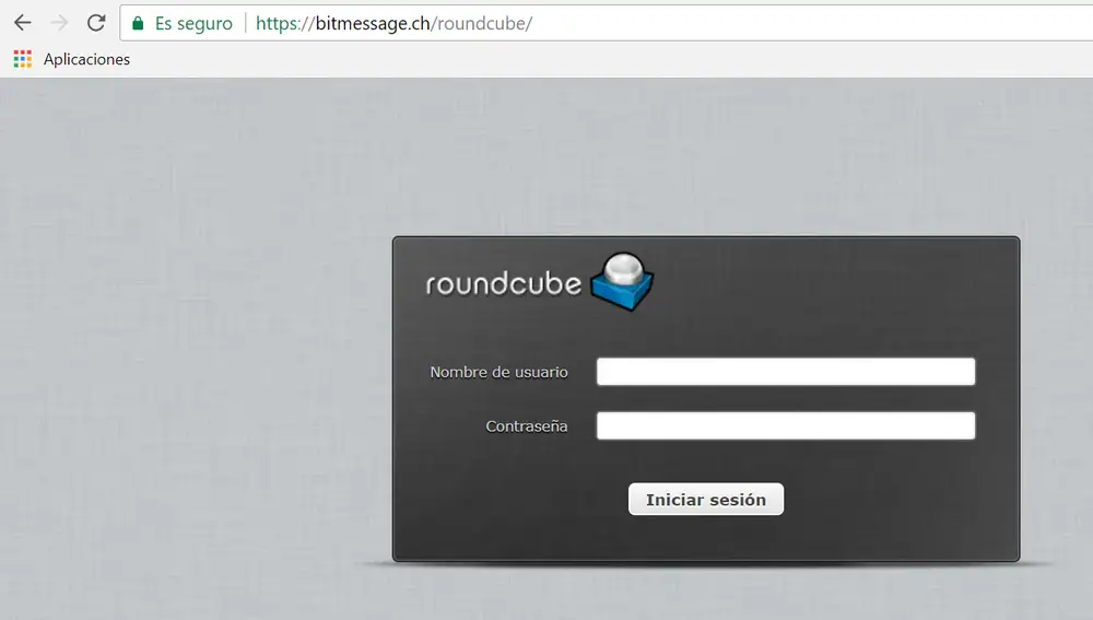 Inicio sesión servicio web de correo Roundcube asociado a tu cuenta de BitMessage