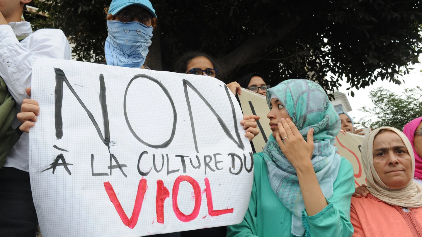 Imagen de archivo de una manifestación contra el abuso sexual en Casablanca Imagen de archivo de una manifestación contra el abuso sexual en Casablanca