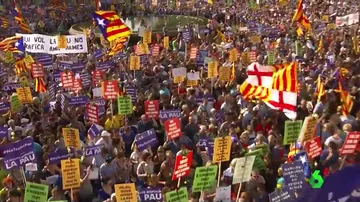 Esteladas en la manifestación de Barcelona