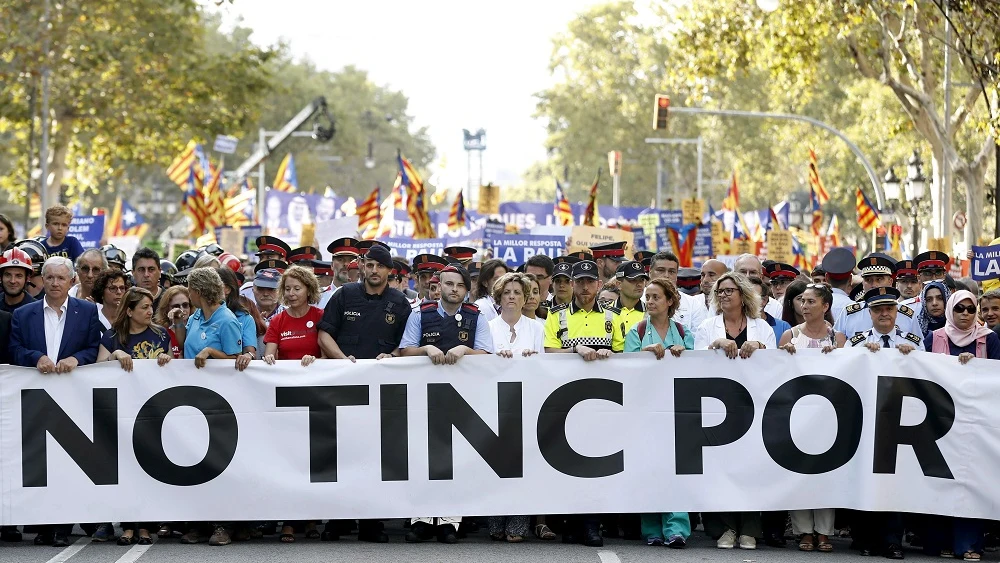 La cabecera de la manifestación de Barcelona No Tinc Por