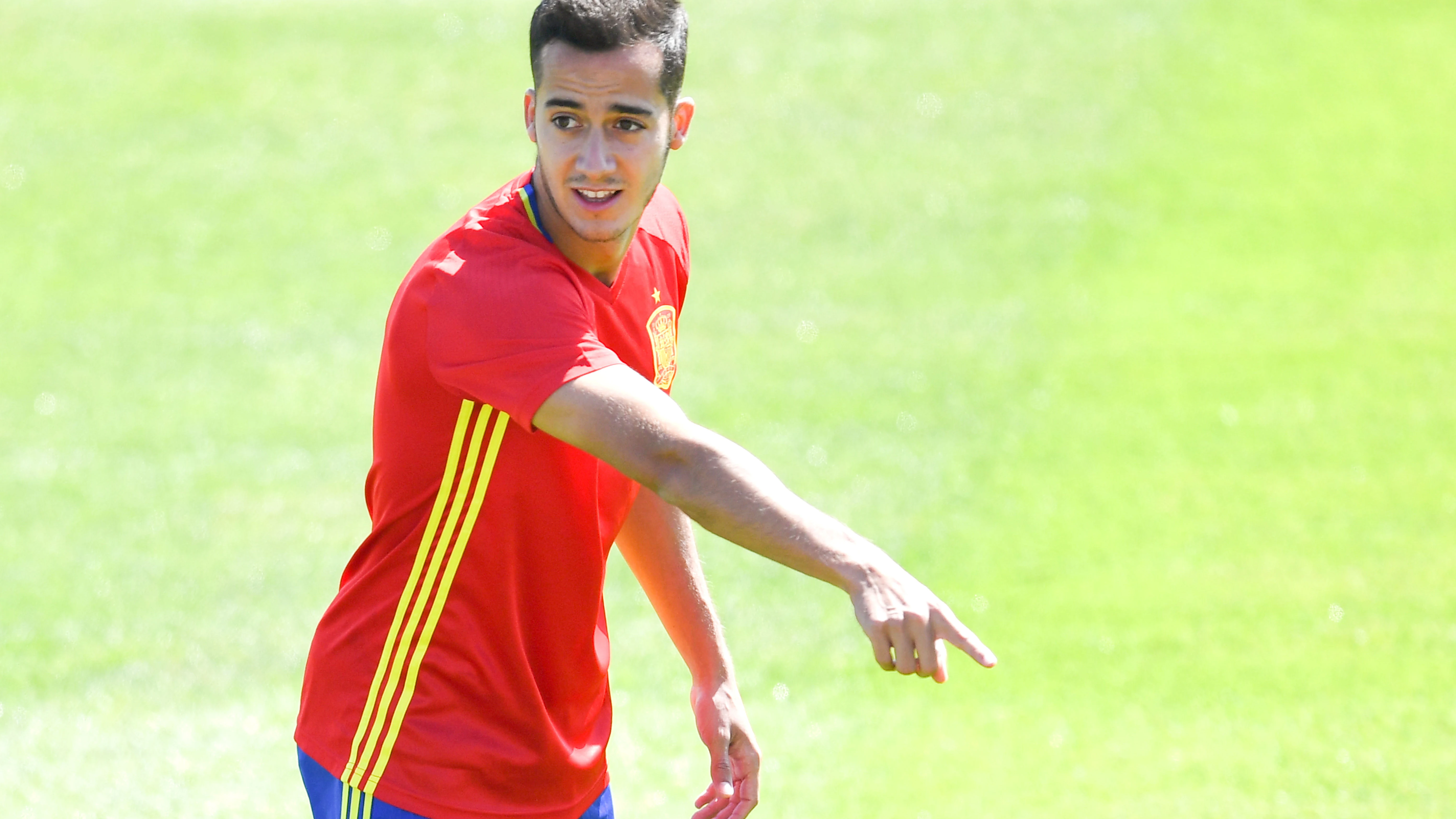 Lucas Vázquez, en un entrenamiento con la selección española de fútbol