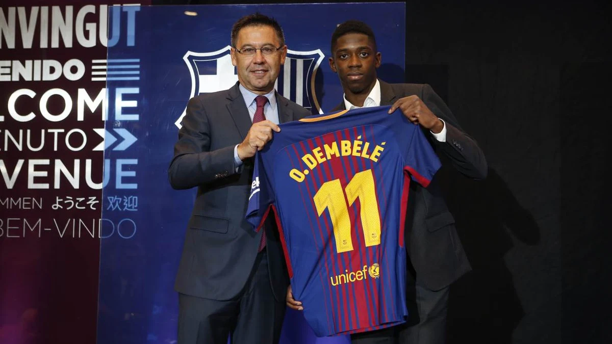 Bartomeu y Dembélé, juntos en la presentación del francés