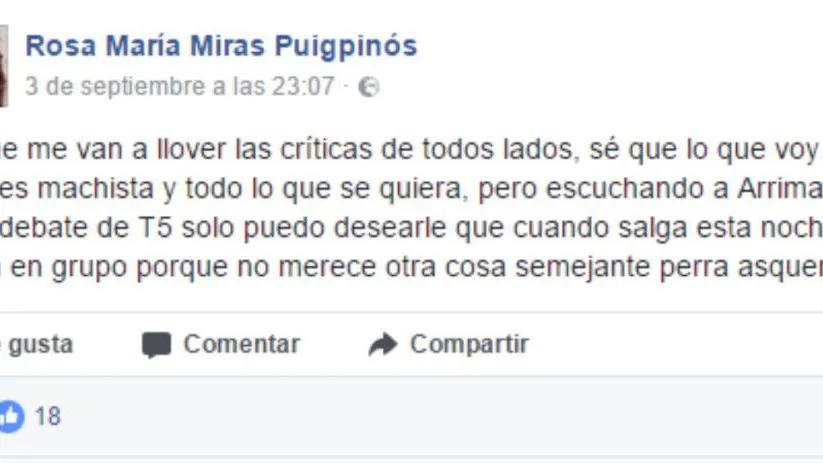 Una mujer desea que "violen" a Inés Arrimadas Una mujer desea que "violen" a Inés Arrimadas