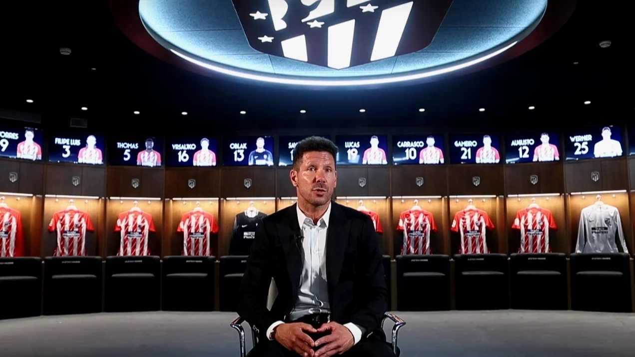 Simeone, durante su entrevista con el medio oficial del Atlético de Madrid Simeone, durante su entrevista con el medio oficial del Atlético de Madrid