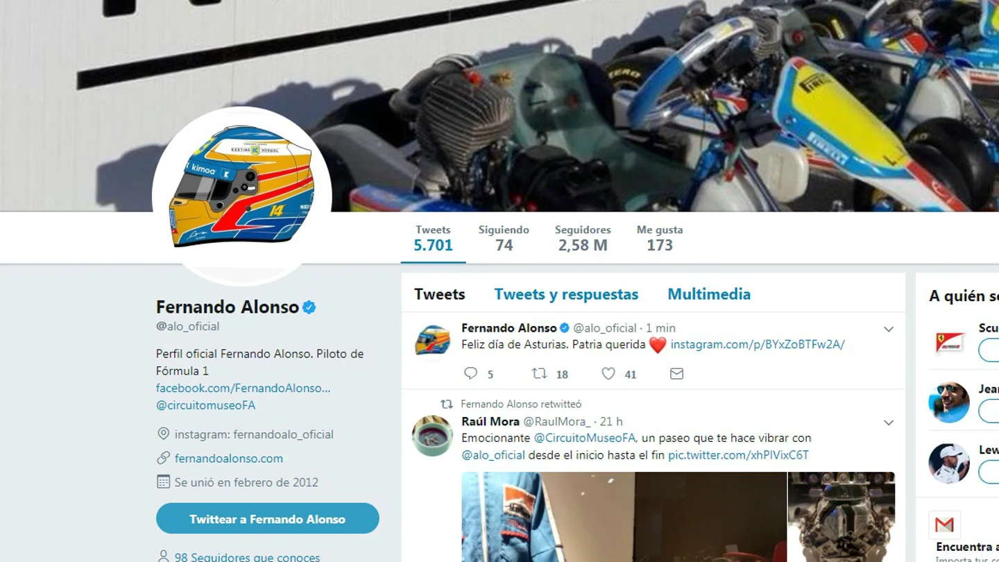 Perfil de Fernando Alonso en Twitter Perfil de Fernando Alonso en Twitter