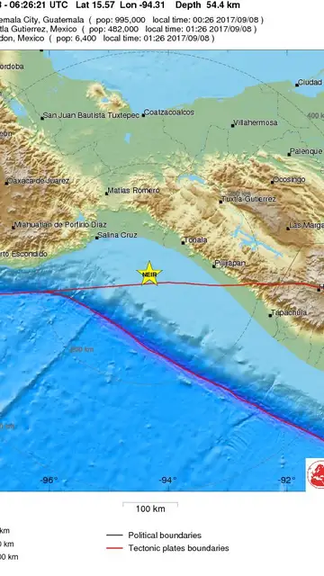 Punto donde se originó el terremoto de México Punto donde se originó el terremoto de México