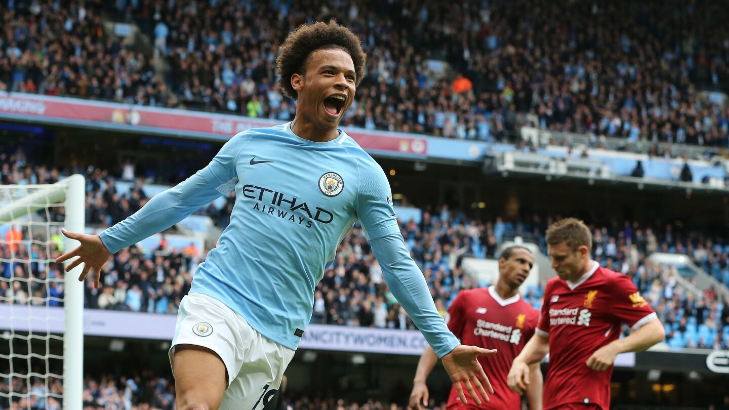 Leroy Sane celebrando un gol con el City