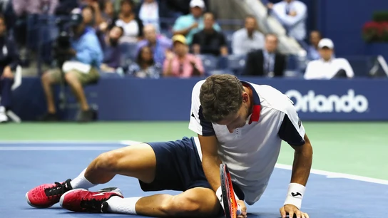 Pablo Carreño, en el suelo tras un punto en su partido contra Anderson Pablo Carreño, en el suelo tras un punto en su partido contra Anderson