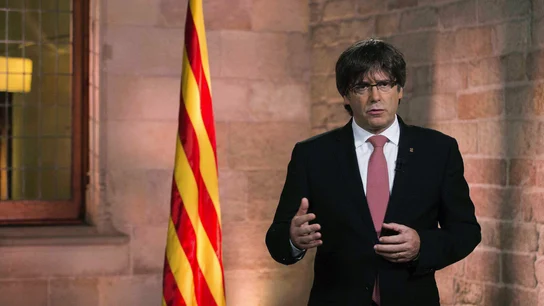 Carles Puigdemont durante la realización del tradicional mensaje institucional con motivo de la Diada Carles Puigdemont durante la realización del tradicional mensaje institucional con motivo de la Diada