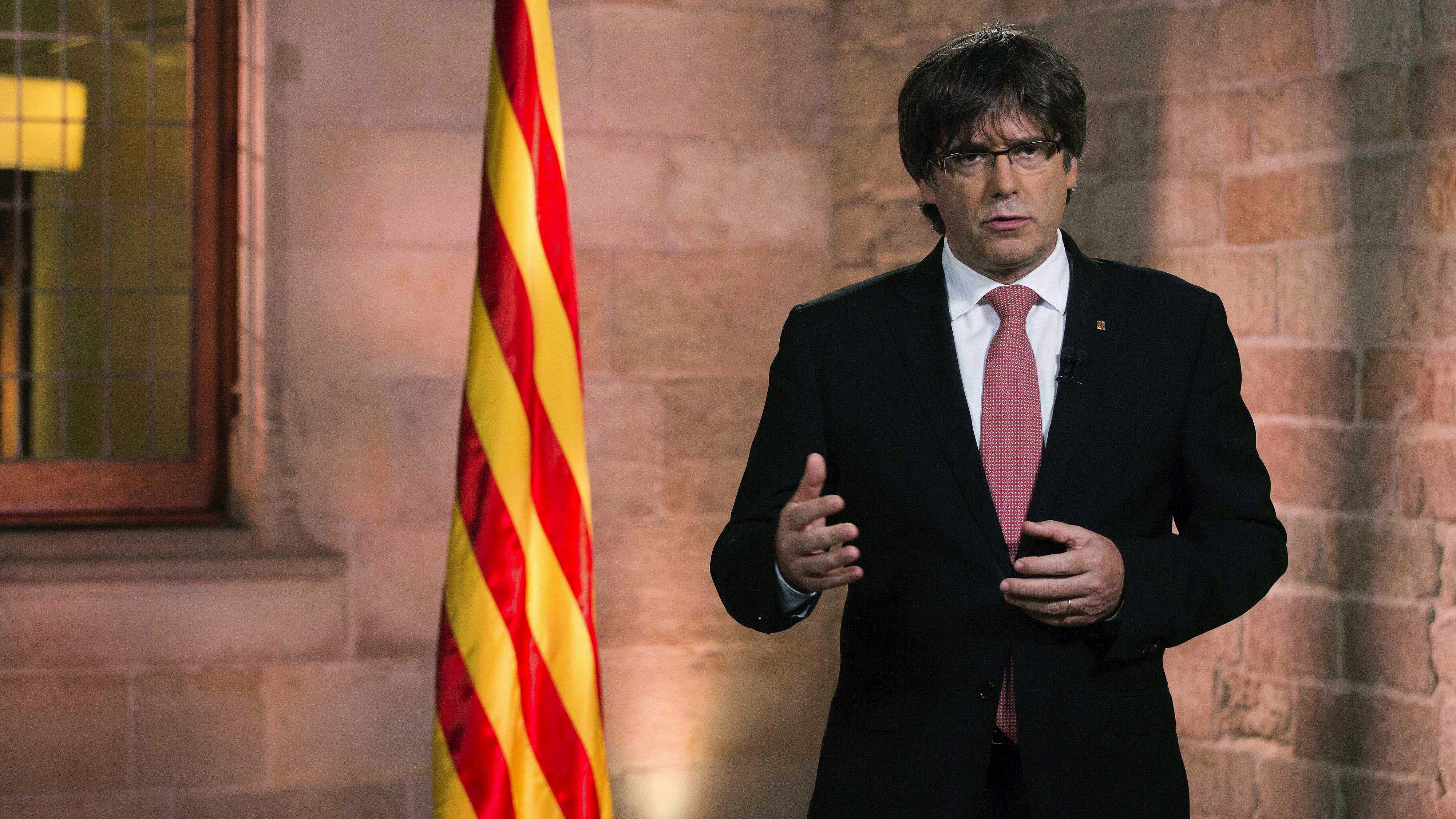 Carles Puigdemont durante la realización del tradicional mensaje institucional con motivo de la Diada