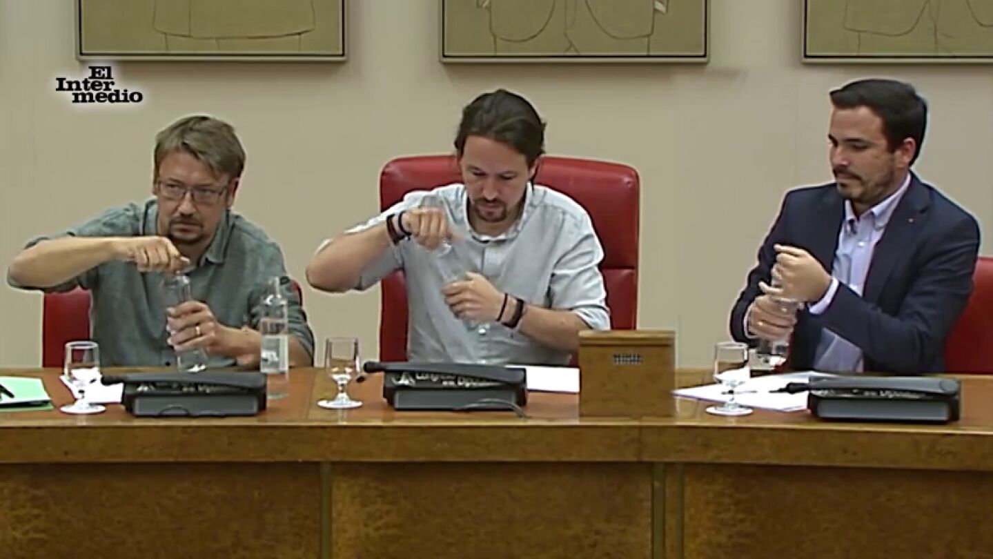Xavier Dom&egrave;nech, Pablo Iglesias y Alberto Garz&oacute;n