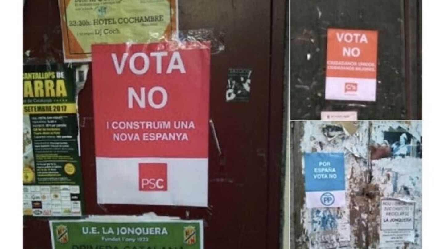Carteles falsos de C's, PSC y PP a favor del 'no' para incentivar la participaci&oacute;n en el referendum del 1-O