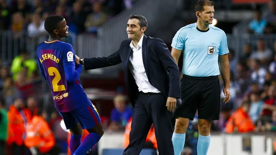 Valverde felicita a Semedo durante el Barcelona - Eibar Valverde felicita a Semedo durante el Barcelona - Eibar