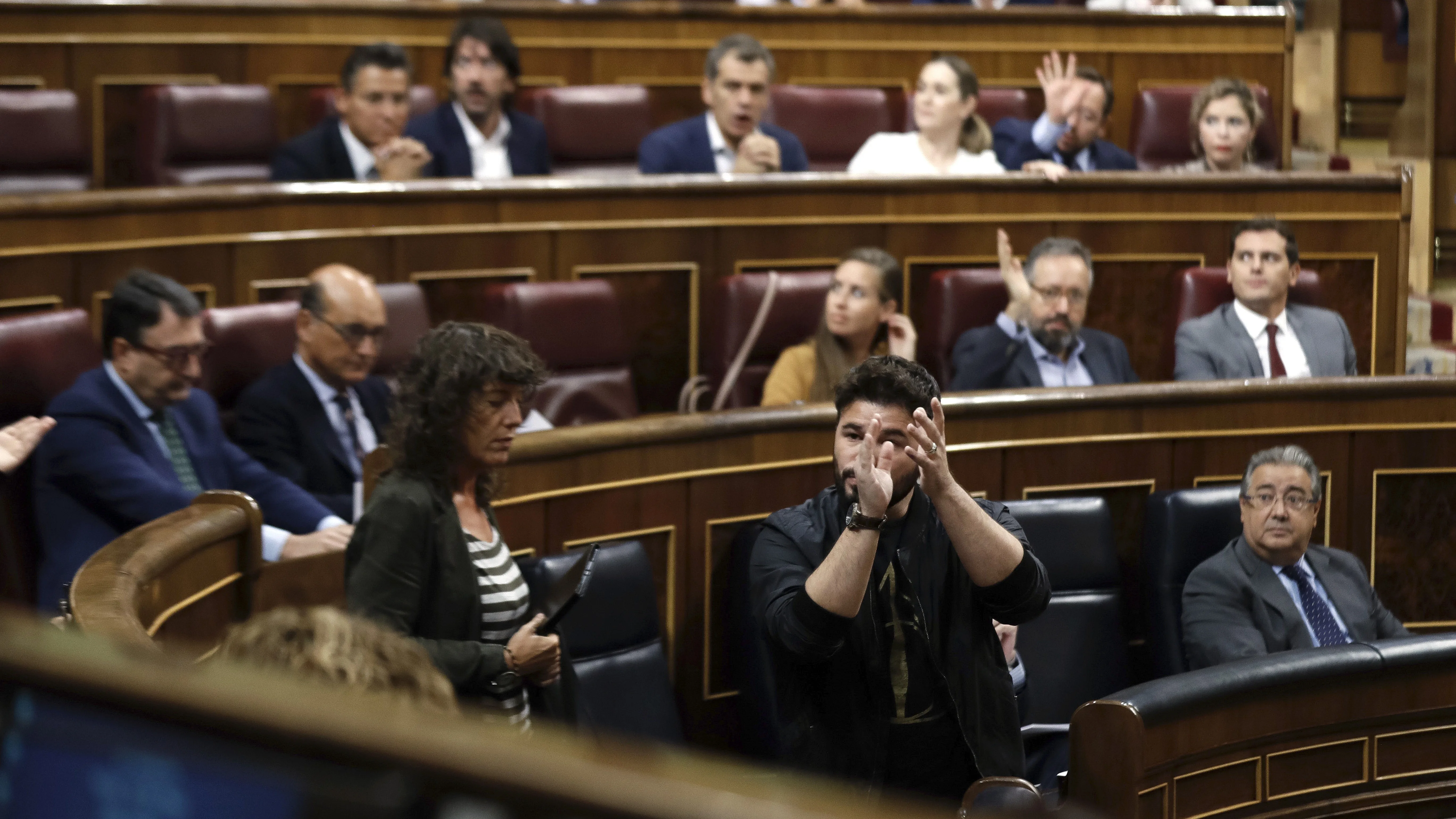 El portavoz adjunto de ERC, Gabriel Rufián, durante su intervención en la sesión de control