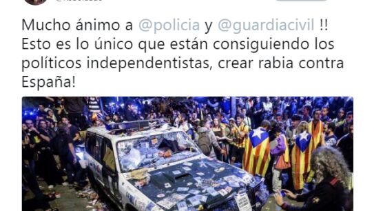El tuit de Roberto Soldado referido a la situaci&oacute;n en Catalu&ntilde;a