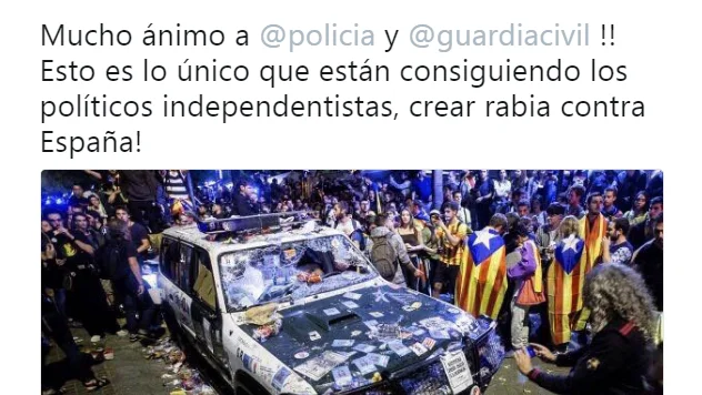 El tuit de Roberto Soldado referido a la situación en Cataluña El tuit de Roberto Soldado referido a la situación en Cataluña