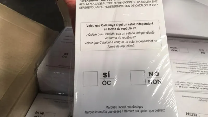 Papeletas del referéndum del 1-O incautadas por la Guardia Civil