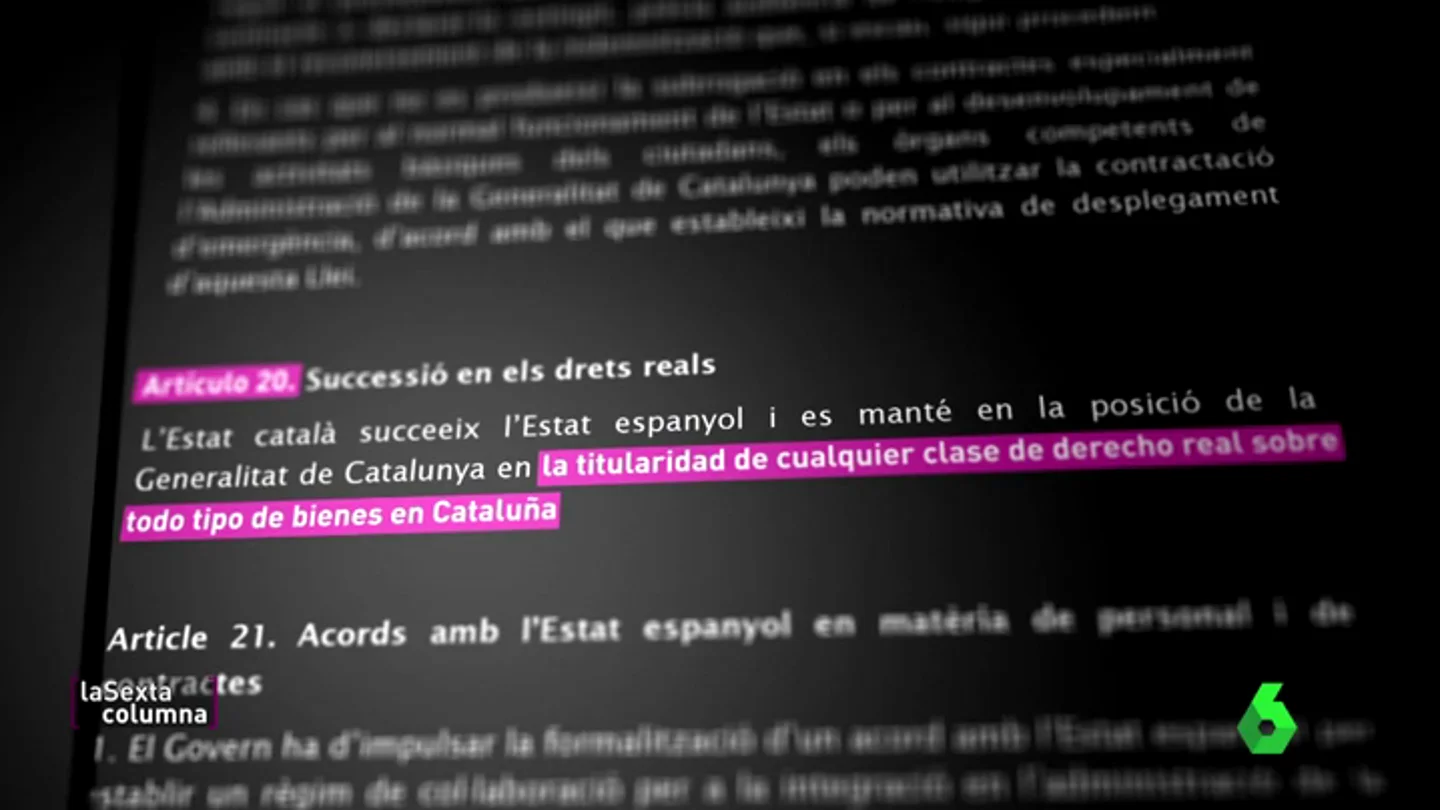 laSexta Columna analiza el artículo 20 de la Ley de transitoriedad: ¿con qué se quedaría Cataluña si se 'divorciara' de España? laSexta Columna analiza el artículo 20 de la Ley de transitoriedad: ¿con qué se quedaría Cataluña si se 'divorciara' de España?