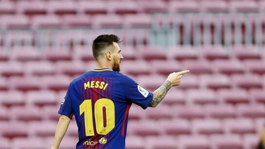 Messi celebra uno de sus goles ante Las Palmas