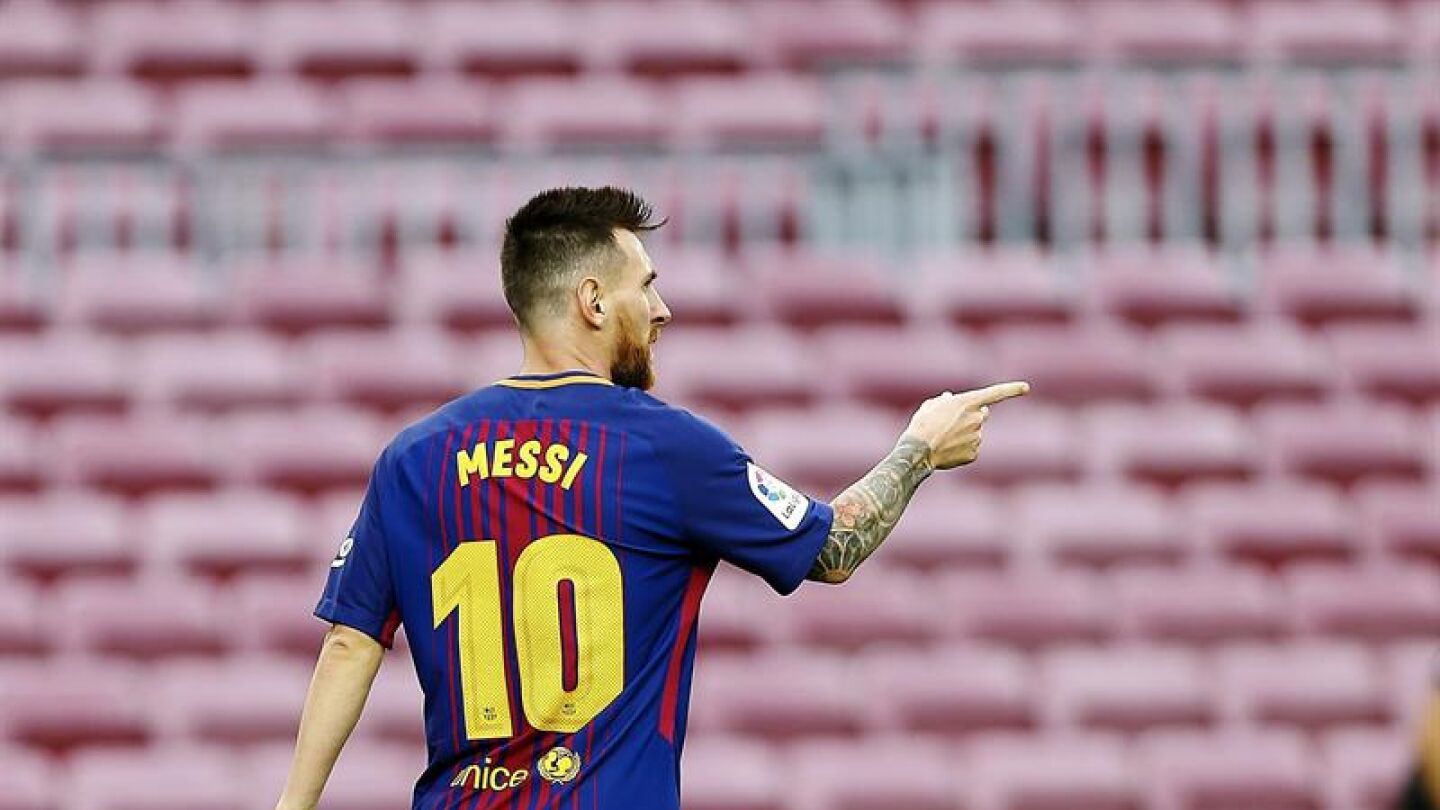 Messi celebra uno de sus goles ante Las Palmas