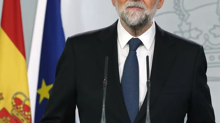 El presidente del Gobierno, Mariano Rajoy, durante la declaración institucional celebrada en La Moncloa