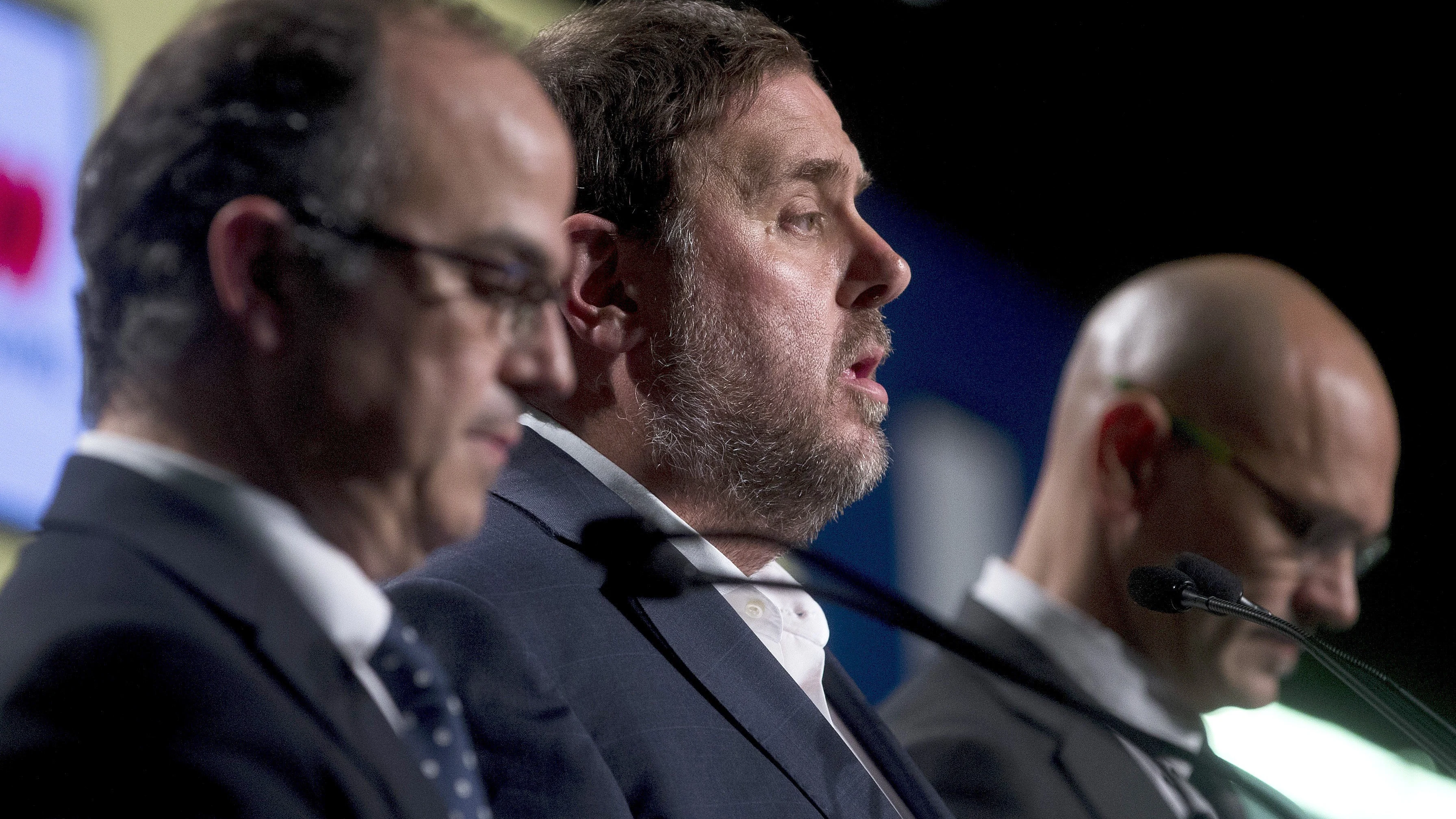 Oriol Junqueras comparece junto a Jordi Turull y Raul Romeva