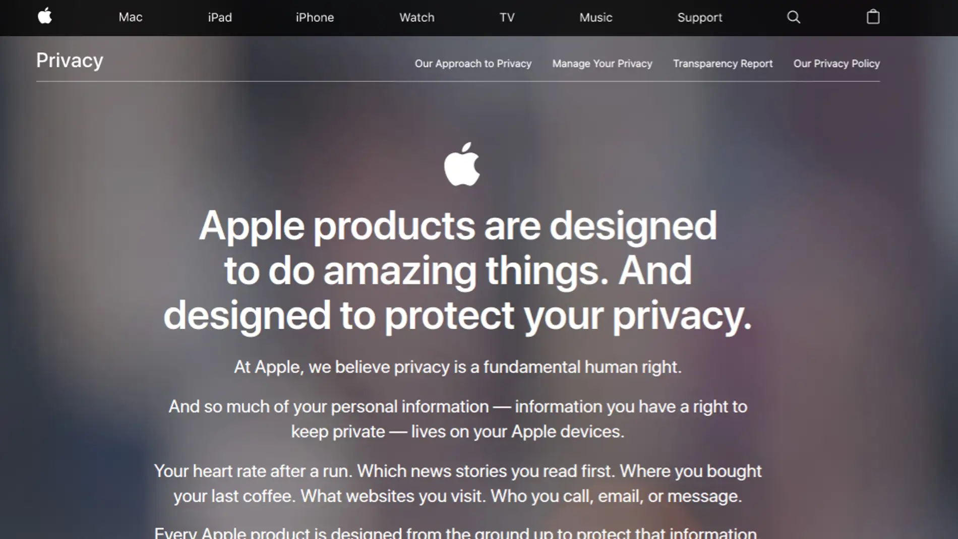 El mensaje que encabeza la nueva sección de privacidad en la web de Apple