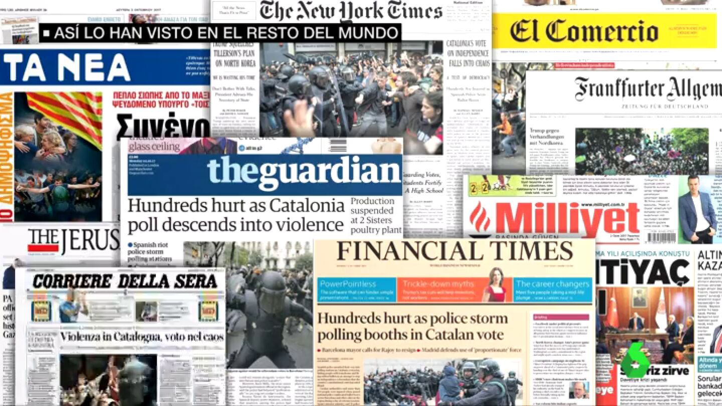 Fotos de la Polic&iacute;a y la palabra violencia: as&iacute; ha visto el resto del mundo el 1-O