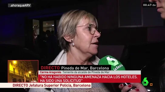 La teniente de alcalde de Pineda de Mar, sobre los agentes de la Policía Nacional: "Se tienen que ir, no hay motivo para que estén aquí porque no está pasando nada" La teniente de alcalde de Pineda de Mar, sobre los agentes de la Policía Nacional: "Se tienen que ir, no hay motivo para que estén aquí porque no está pasando nada"