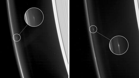  IMAGEN 2: Los pequeños cuerpos pueden crecer y llegar a separarse del material de los anillos para formar un satélite