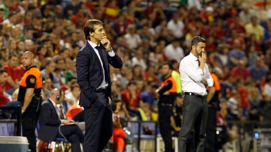 Lopetegui, durante el Espa&ntilde;a - Albania