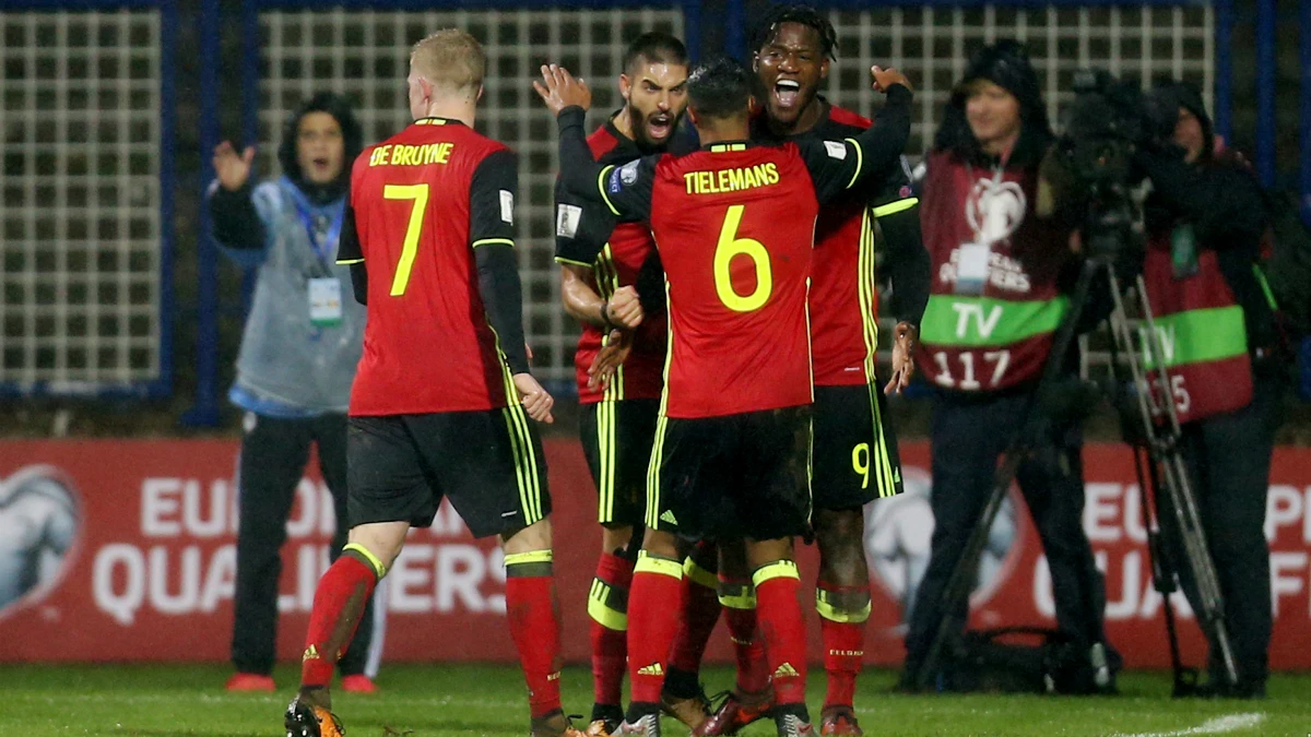 La selección de Bélgica celebra un gol