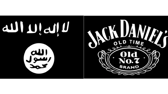 Bandera de Daesh y bandera de Jack Daniel's Bandera de Daesh y bandera de Jack Daniel's