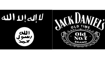 Bandera de Daesh y bandera de Jack Daniel's