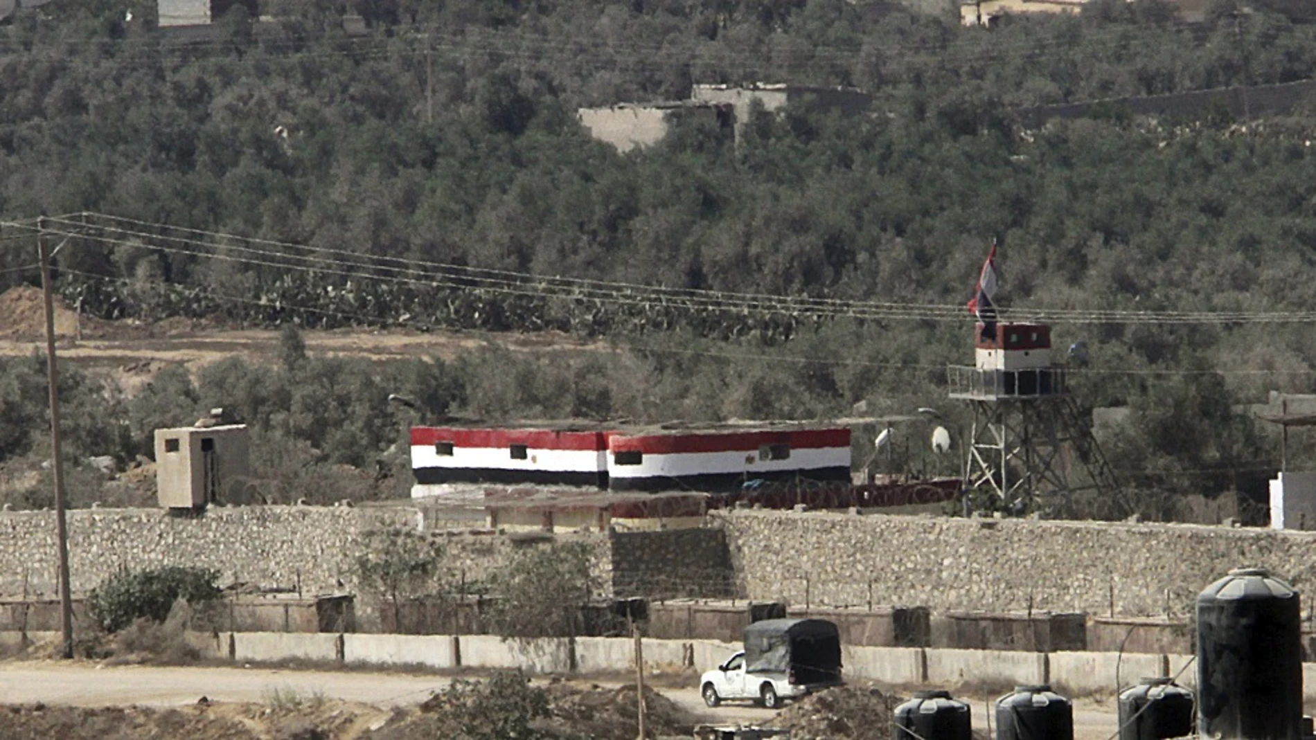 Puesto de control palestino en la frontera entre Egipto y la Franja de Gaza