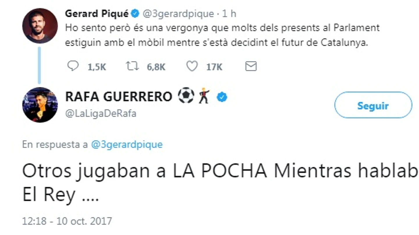 Piqué y Rafa Guerrero se enzarzan en una discusión a través de Twitter Piqué y Rafa Guerrero se enzarzan en una discusión a través de Twitter