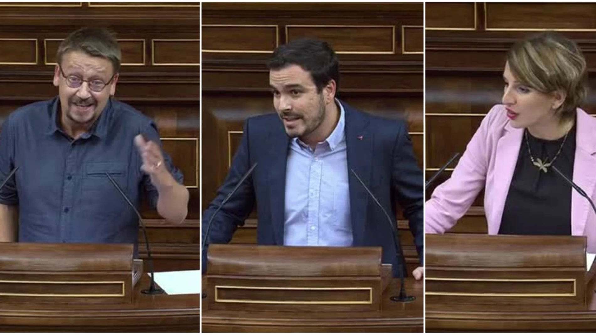 Xavier Domènech, Alberto Garzón y Yolanda Díaz, portavoces de las confluencias de Unidos Podemos