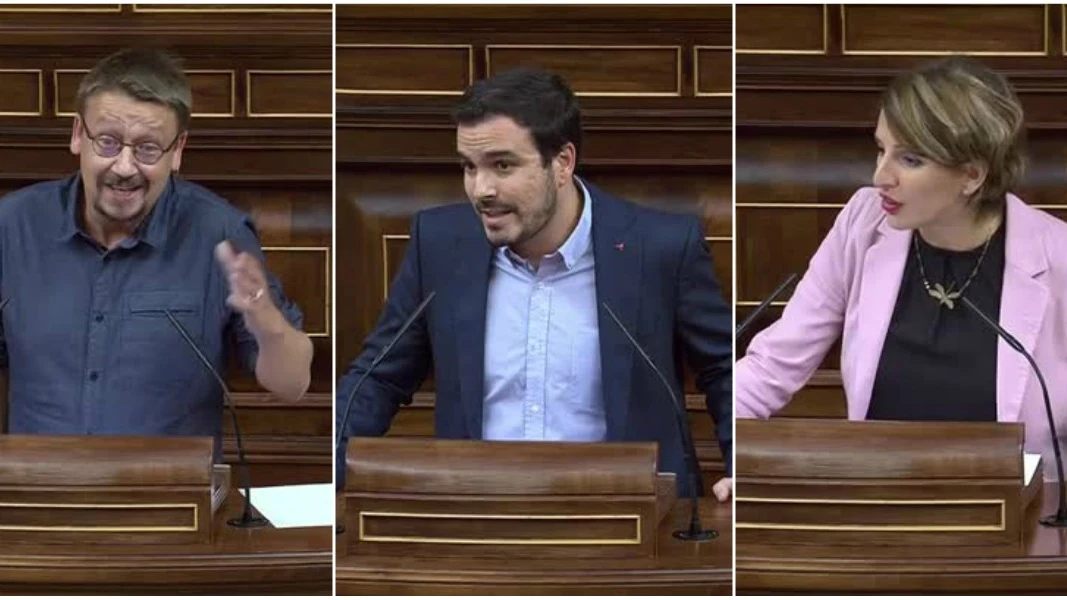 Xavier Domènech, Alberto Garzón y Yolanda Díaz, portavoces de las confluencias de Unidos Podemos