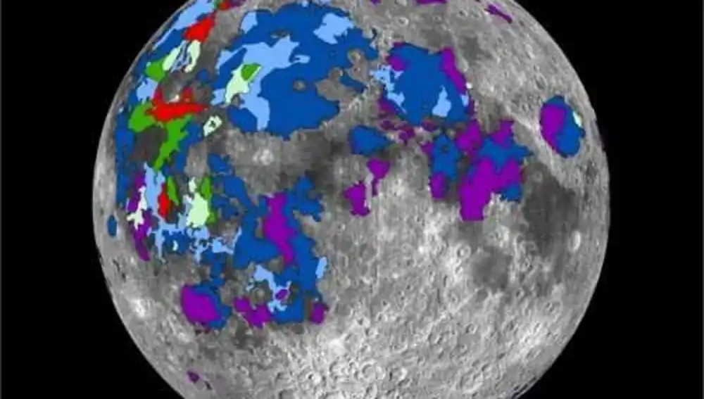 Mapa de los mares de magma que emitieron gases en los albores de la Luna