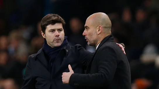 Guardiola conversa con Pochettino al término del partido Guardiola conversa con Pochettino al término del partido