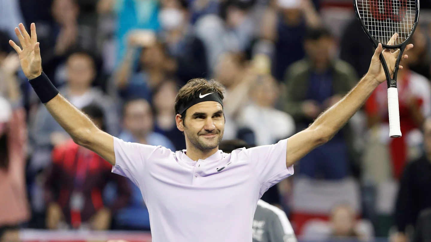 Federer celebra la victoria contra Del Potro Federer celebra la victoria contra Del Potro