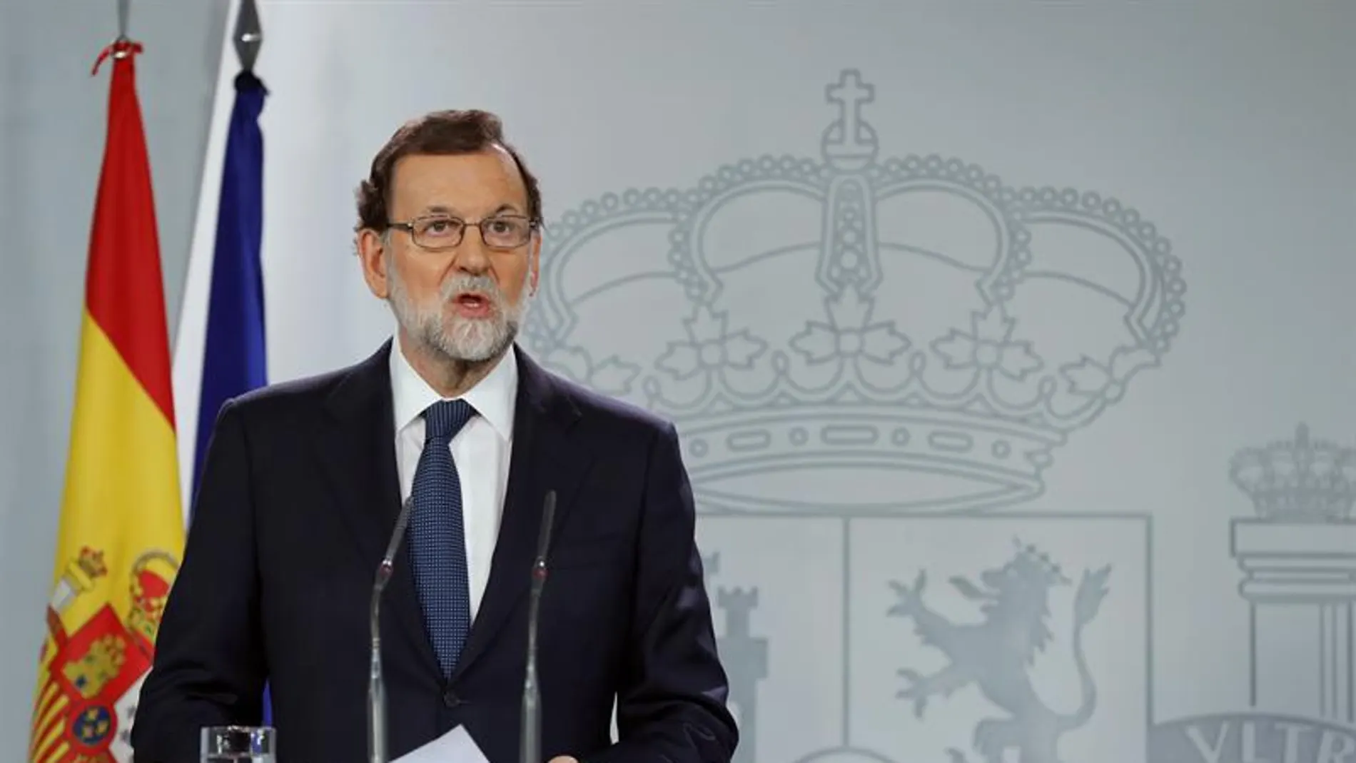 El presidente del Gobierno, Mariano Rajoy, durante su comparecencia ante los medios
