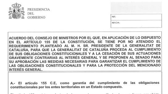 Texto íntegro de la aplicación del artículo 155 Texto íntegro de la aplicación del artículo 155