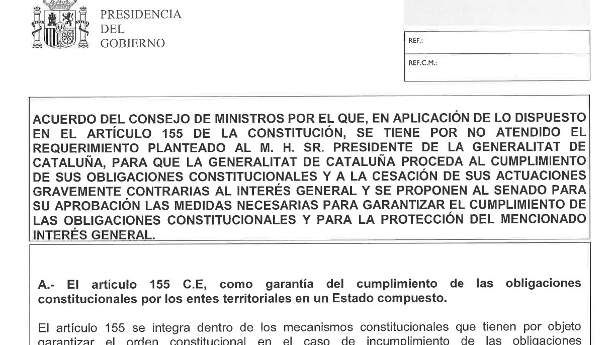 Texto íntegro de la aplicación del artículo 155